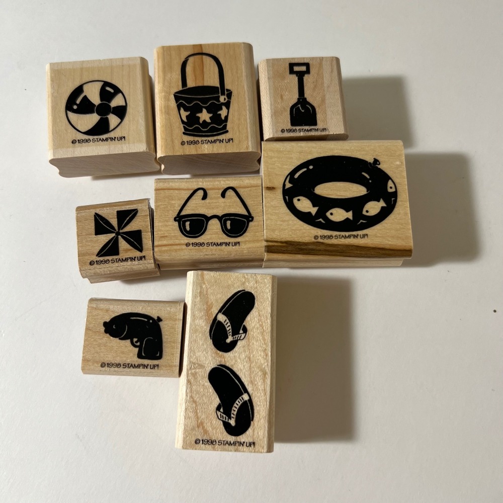 Vintage 1998 Stampin Up Fun in The Sun Beach Summer Rubber Stamps Set of 8 #5